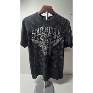 Southpole Shirt Mens Large Black Graphic All Over Print Winged Serpent 1991 Tee
